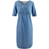 Bonprix Sukienka bawełniana dżinsowa w długości do kolan, krótki rękaw niebieski 