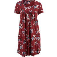 Bonprix Krótka sukienka z dżerseju ze zrównoważonej wiskozy, krótki rękaw czerwony kasztanowy w kwiaty