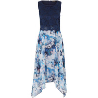 Bonprix Sukienka szyfonowa z koronką ciemnoniebieski w kwiaty