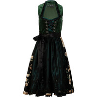Bonprix Sukienka ludowa z drukowaną częścią spódnicową i aksamitnymi wstawkami (2 części) zielony świerkowy - czarny - złoty metaliczny