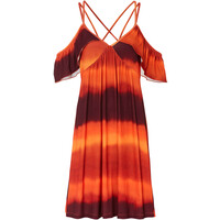 Bonprix Krótka sukienka z falbanami pomarańczowy z nadrukiem