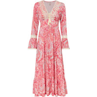 Bonprix Sukienka z szydełkową wstawką różowo-biały w deseń paisley