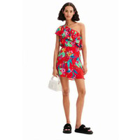 Desigual Krótka sukienka asymetryczna w tropikalny deseń 23SWVW833090