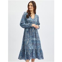 Orsay Niebieska damska wzorzysta sukienka midi 471689-575000