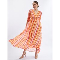 Orsay Różowo-pomarańczowa damska sukienka maxi w paski 462134242000