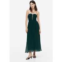 H&M Długa sukienka ze sznurowaniem - 1154533002 Ciemnozielony
