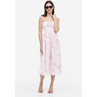 H&M Bawełniana sukienka z elastycznym marszczeniem - 1163482002 Kremowy/Różowe kwiaty