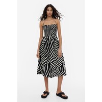 H&M Bawełniana sukienka z elastycznym marszczeniem - 1163482002 Czarny/Zeberka