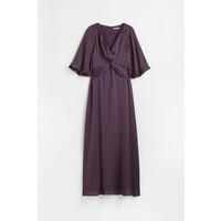 H&M Satynowa sukienka z dekoltem w serek - 1059772002 Ciemny śliwkowofioletowy