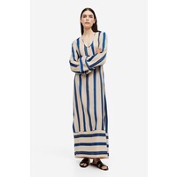 H&M Tunikowa sukienka z domieszką lyocellu - Głęboki dekolt - Długi rękaw - 1163460003 Beżowy/Niebieskie paski