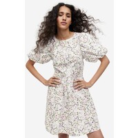 H&M Sukienka z bufiastym rękawem - 1172126001 Biały/Kwiaty