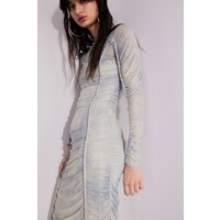 H&M Marszczona sukienka bodycon - Dekolt w łódeczkę - Długi rękaw - 1211130004 Jasnobeżowy/Tie-dye