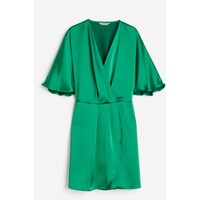 H&M Satynowa sukienka kopertowa - Głęboki dekolt - Krótki rekaw - 1165281006 Zielony