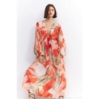 H&M Sukienka oversize z wiązaniem - 1175864002 Koralowy/Wzór