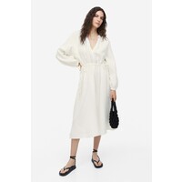 H&M Bawełniana sukienka z wiązanym detalem - 1179949002 Kremowy