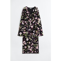 H&M Kopertowa sukienka z węzłem - 1148535004 Czarny/Kwiaty