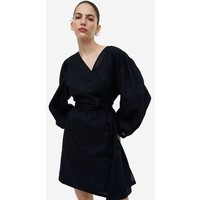 H&M Kopertowa sukienka z domieszką lnu - 1161640004 Czarny