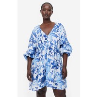 H&M Trapezowa sukienka - 1135874003 Biały/Niebieskie kwiaty