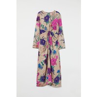 H&M Sukienka z ozdobnym węzłem - 1006800001 Beżowy/Kwiaty