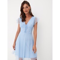 Mohito Błękitna sukienka mini z tkaniny plumeti 0801X-05X