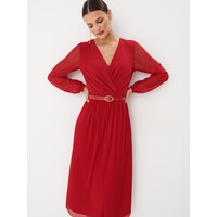 Mohito Czerwona sukienka midi z kopertowym dekoltem 867AF-33X