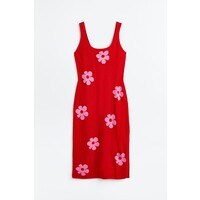 H&M H&M+ Dzianinowa sukienka - 1052163005 Czerwony/Kwiaty