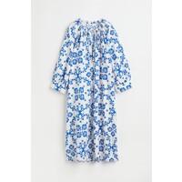 H&M Bawełniana sukienka ze sznurkiem - 1061025003 Biały/Niebieski wzór