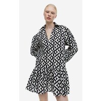 H&M Popelinowa sukienka z kołnierzykiem - 1191116002 Czarny/Wzór