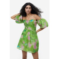 H&M Sukienka z odkrytymi ramionami - 1162163001 Zielony/Kwiaty