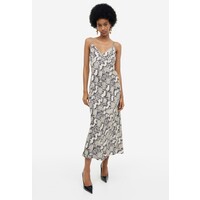 H&M Satynowa sukienka na ramiączkach - 1169530001 Beżowy/Wzór wężowej skóry
