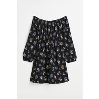 H&M Sukienka z odkrytymi ramionami - 1079832001 Czarny/Drobne kwiaty
