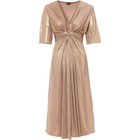 Bonprix Sukienka midi z metalicznym połyskiem złoty metaliczny
