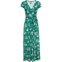 Bonprix Długa sukienka z założeniem kopertowym zielono-miętowy w kwiaty