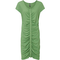 Bonprix Sukienka w prążek z plisą guzikową i marszczeniem matowa zieleń mchu