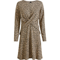 Bonprix Sukienka z dżerseju w cętki leoparda, z ozdobnym przewiązaniem beżowo-czarny leo