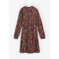Bonprix Sukienka shirtowa z bawełny z wiązanym paskiem z tyłu ciemnobrązowo-fioletowa orchidea - ciemny khaki z nadrukiem