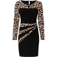 Bonprix Sukienka z wstawkami w cętki leoparda czarny - leo