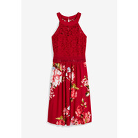 Bonprix Sukienka z koronką czerwono-jasnoróżowy w kwiaty