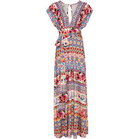 Bonprix Długa sukienka z wiązanym paskiem, krótsza długość rózowy/jasnoniebieski