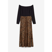 Bonprix Sukienka z dekoltem carmen brązowo-czarny leo