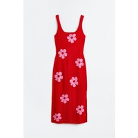 H&M Dzianinowa sukienka - 1049670001 Czerwony/Kwiaty