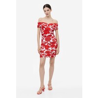 H&M Drapowana sukienka z odkrytymi ramionami - 1157805003 Biały/Czerwone kwiaty