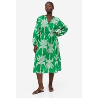 H&M Bawełniana sukienka z wiązanym detalem - 1185599003 Zielony/Palmy