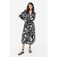 H&M Bawełniana sukienka z wiązanym detalem - 1185599003 Czarny/Wzór