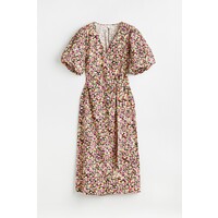 H&M Kopertowa sukienka z bufkami - 1088400001 Ciemnozielony/Kwiaty