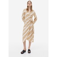 H&M Kopertowa sukienka z domieszką lnu - 1175603002 Beżowy/Ukośne paski