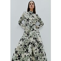 H&M Sukienka z krepowanej satyny - 1230331001 Zakurzona zieleń/Kwiaty