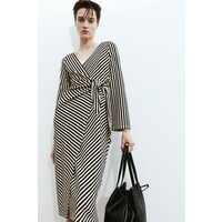 H&M Kopertowa sukienka z dżerseju - 1203622001 Kremowy/Czarne paski