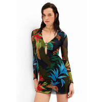 Desigual Sukienka mini z tiulu w tropikalny deseń 24SWMK205000