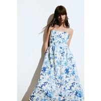 H&M Sukienka midi z domieszką lnu - 1217048002 Biały/Niebieskie kwiaty